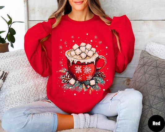 Hot coco Christmas sweatshirt, Christmas outfit, Christmas sweater, Winter sweater, Hot chocolate sweater, Marshmallows