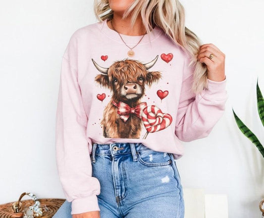 Howdy Coquette Valentine Sweatshirt | Vday Cow Crewneck | Bow Western Design