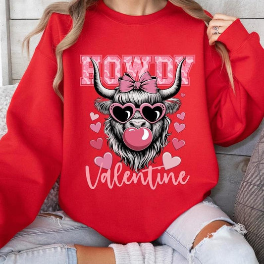 Howdy Valentine Sweatshirt, Valentine Highland Cow , Valentines Coquette , Valentines Day for Women, Trendy Valentines