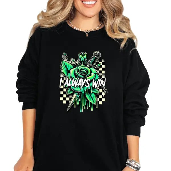 'I Always Win' Crewneck Sweatshirt, T Shirt, or Hoodie Grunge Aesthetic Pullover | Casual, Comfort, Streetwear Cotton Fit, Skulls