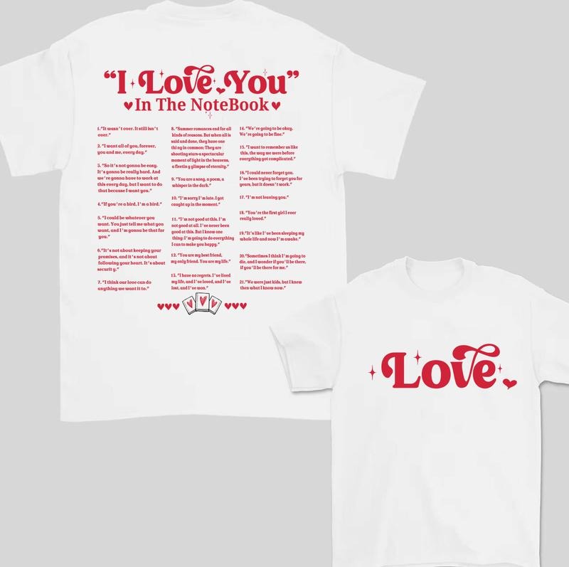 I Love You in The NoteBook Quotes Sweatshirt T- Shirt | Book Lover Graphic Tee | Booktok Accessories | Bookish Era Clothing Gift for Reader