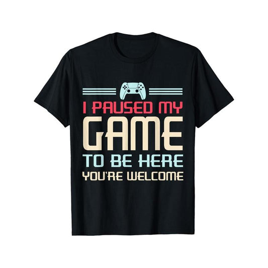 I Paused My Game to Be Here" Men's Breathable Cotton T-Shirt - Casual Crew Neck, Machine Washable, Perfect Gift for Parents, Grandparents & Friends - Ideal for All Seasons Made in USA