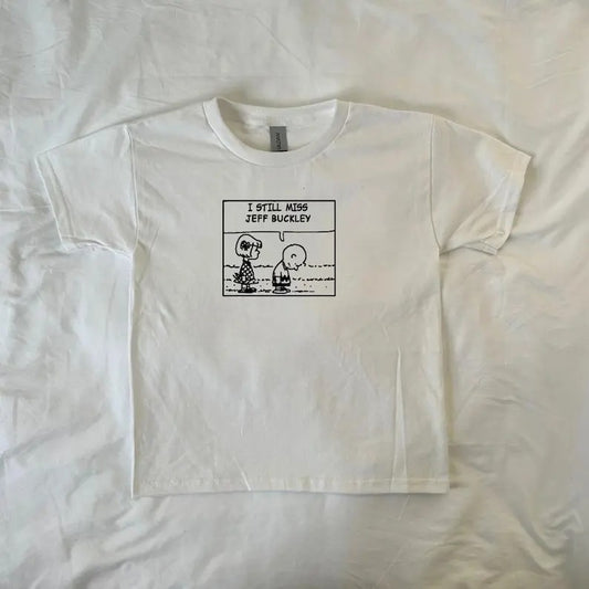 I Still Miss Jeff Buckley Baby Tee, Peanuts Cartoon, vintage, Charlie Brown, Pinterest, 90s, comics, alt, indie, snoopy