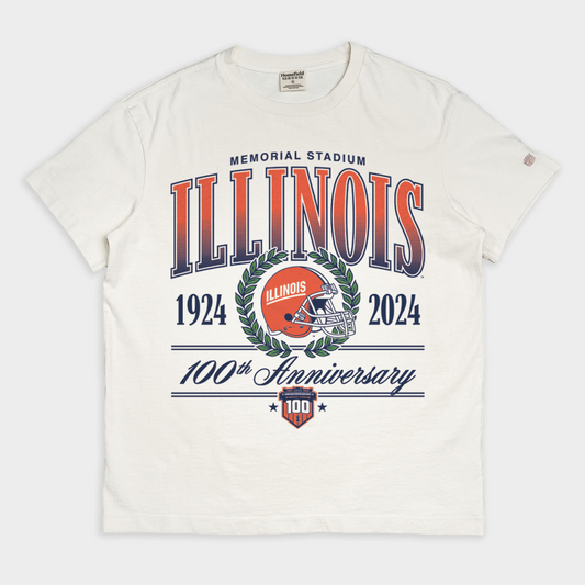 Illinois Football Memorial Stadium Centennial Vintage Heavyweight Tee Style001