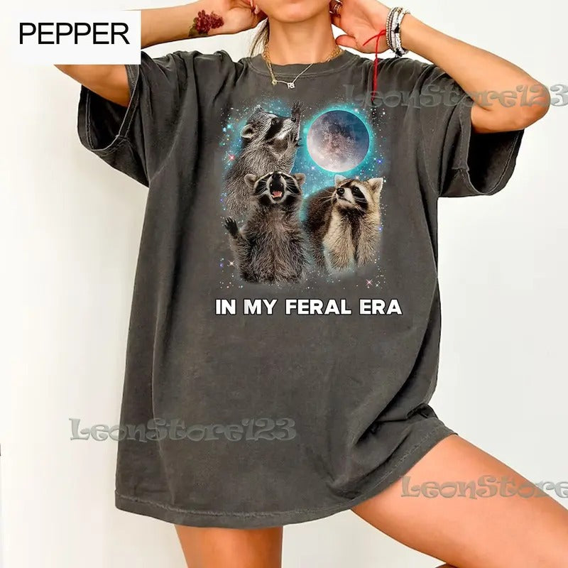 In My Feral Era Racoons howling at the Moon T-Shirt, Racoon meme T-Shirt, Racoon Moon howling T-Shirt