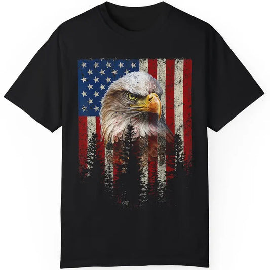 Independence Day Shirt, Bald Eagle American Flag Pine Tree Patriotic Red White Blue T-Shirt - Patriotic Outfits vintage