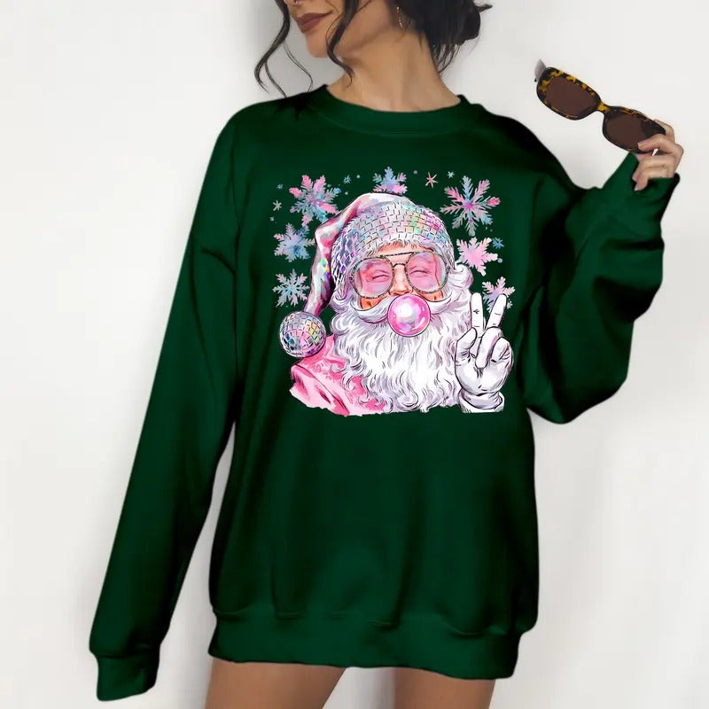 Iridescent Santa - DTF Print Unisex Sweatshirt, Christmas Crewneck Sweatshirt