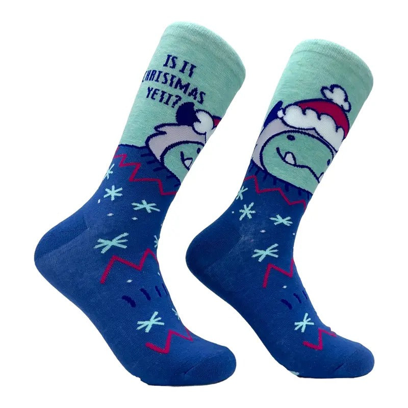 Is It Christmas Yeti Socks Funny Cute Xmas Abominable Snowman Bigfoot Joke Footwear Funny Graphic Socks Comfortable Fitted Spandex Cotton