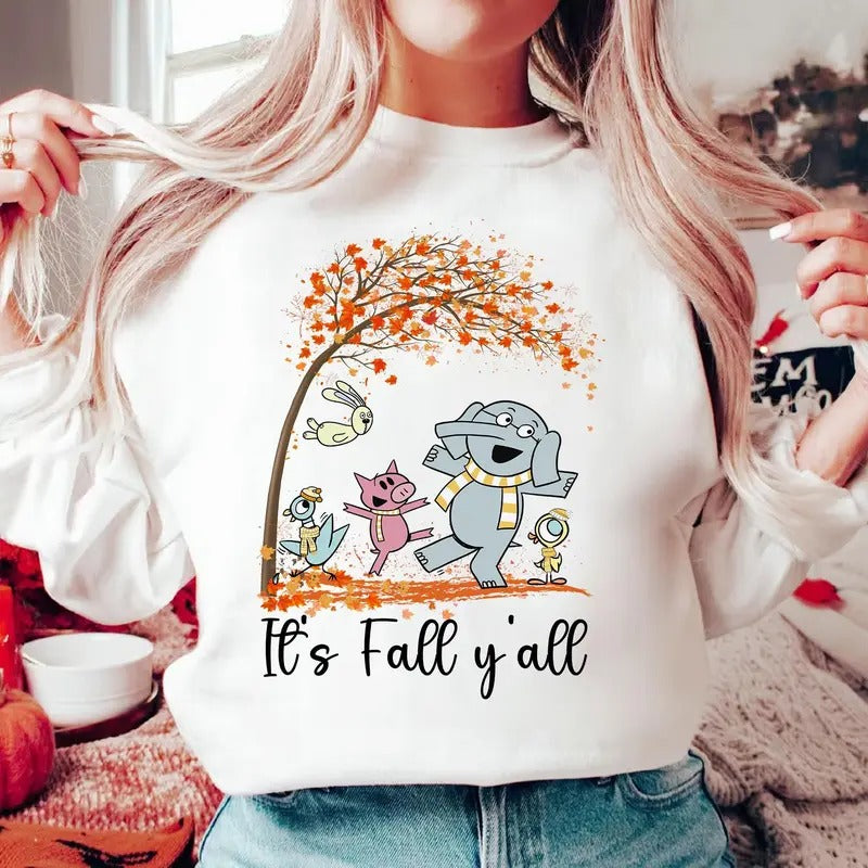 It's Fall Y'all Fall Season Elephant And Piggie Shirt Elephant And Piggie Tee Fall Book Lover Gifts Children's Books Tee Read More Books