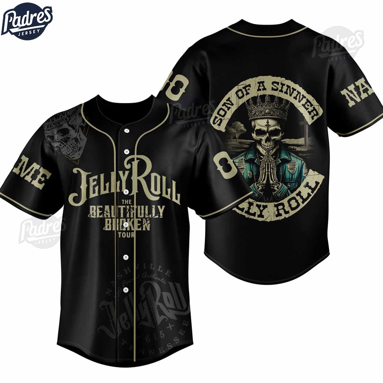 Custom Jelly Roll The Beautifully Broken Tour 2024 Baseball Jersey - Padres Jersey Oasis: Elevate Your Baseball Style Game