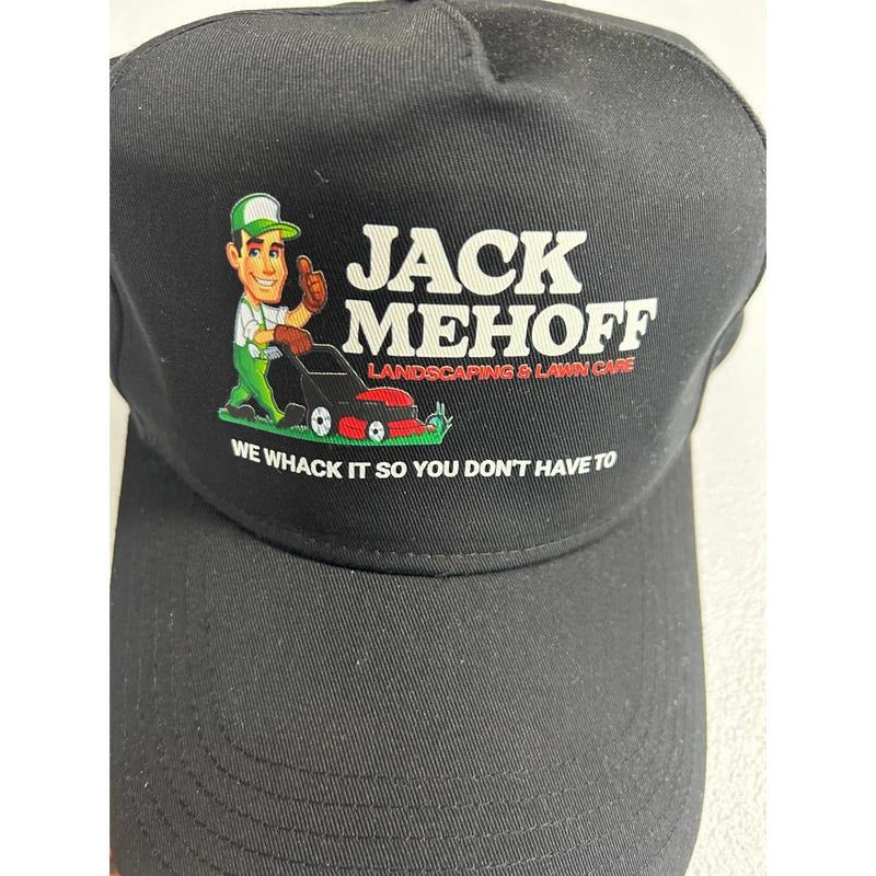 Jack Mehoff Landscaping & Lawn Care Trucker Hat - Unisex Black Cap with Logo Design "We Whack It So You Don't Have To"