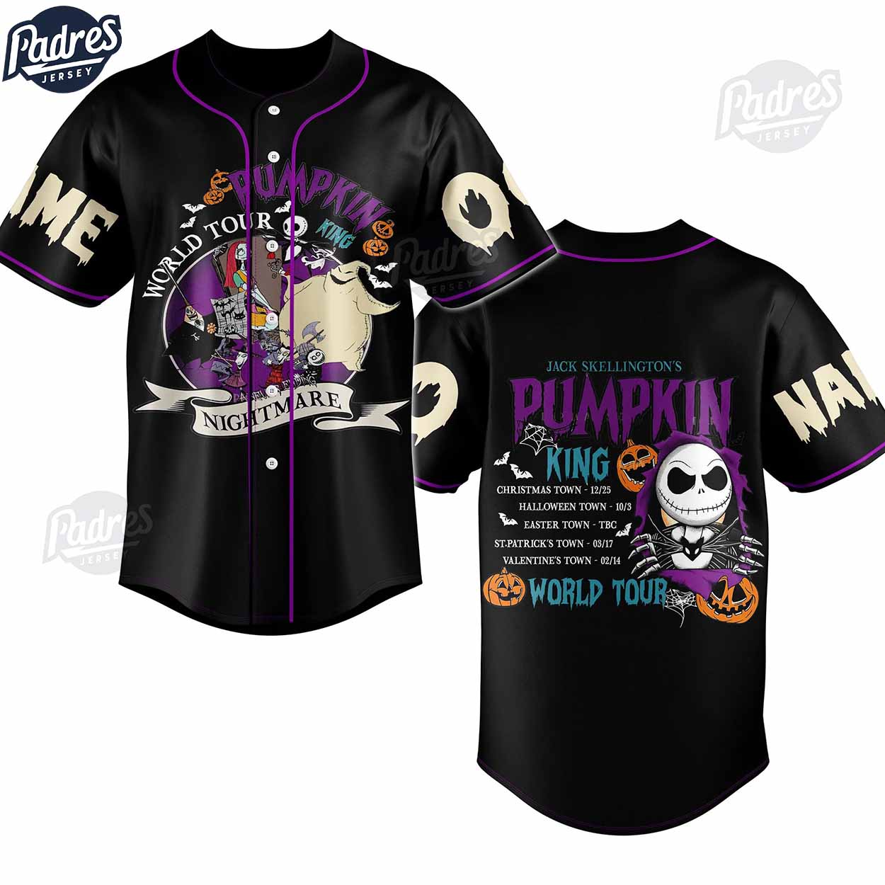 Jack Skellington Pumpkin World Tour Custom Baseball Jersey - Padres Jersey Oasis: Elevate Your Baseball Style Game