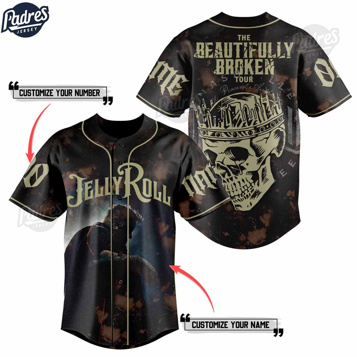 Jelly Roll The Beautiful Broken Tour Custom Baseball Jersey Shirt - Padres Jersey Oasis: Elevate Your Baseball Style Game