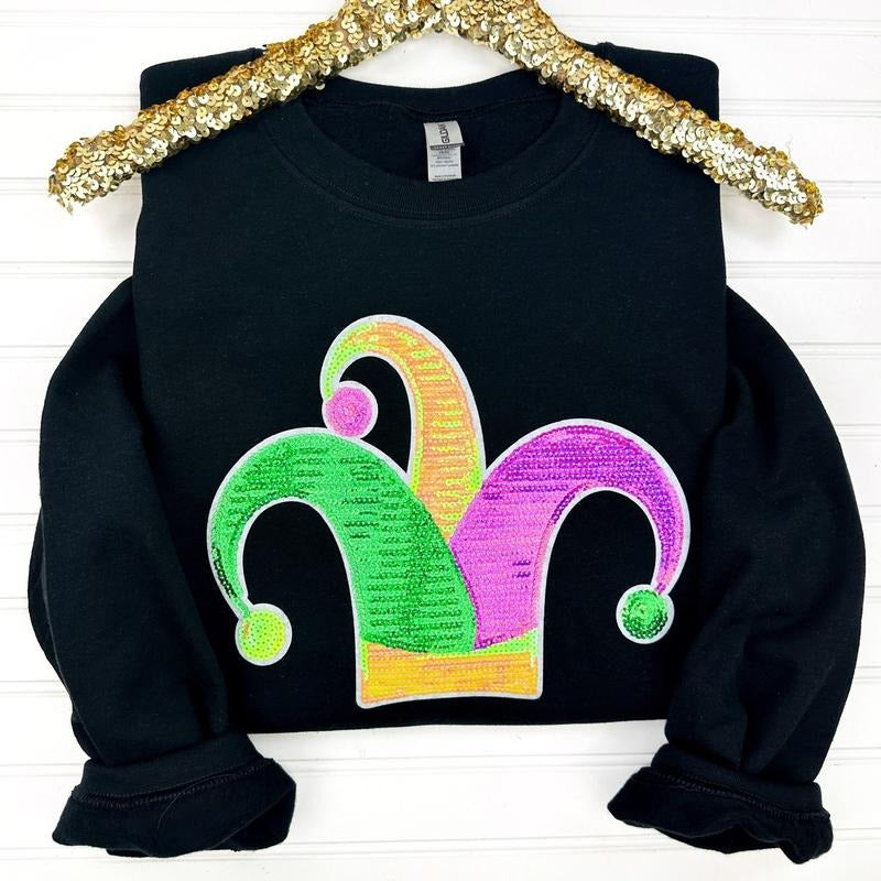 Jester Hat Sequin Patch Sweatshirt