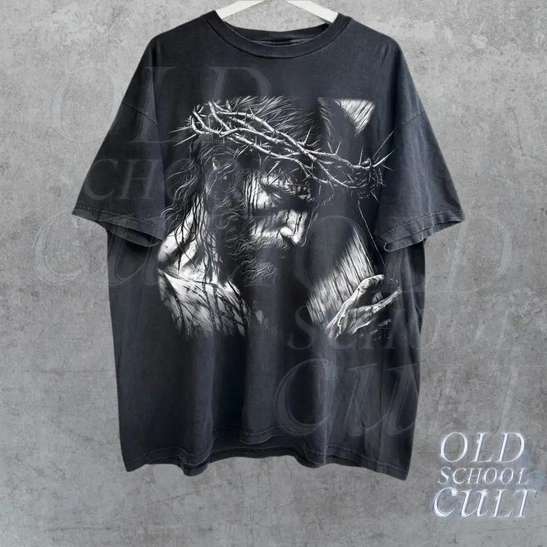 Jesus Holding Cross Vintage 90s Graphic Shirt, Retro Faith Jesus Shirt, Christian Shirt, Retro Halftone Graphic Bible Tee, Be The Light