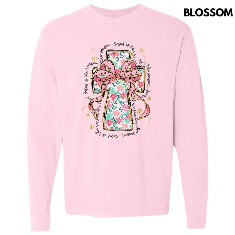 Jesus Season Floral Cross Long Sleeve Comfort Colors T-Shirt 'NLB'