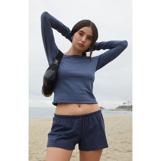 John Galt Women's Navy Bonnie Long Sleeve Off-The-Shoulder Top