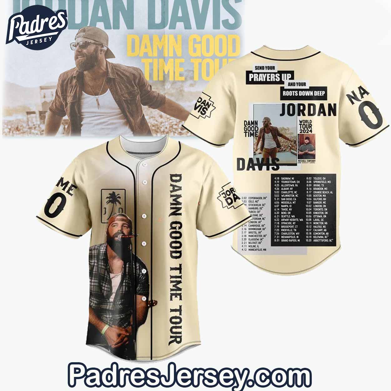 Jordan Davis The Damn Good Time World Tour Custom Baseball Jersey - Padres Jersey Oasis: Elevate Your Baseball Style Game
