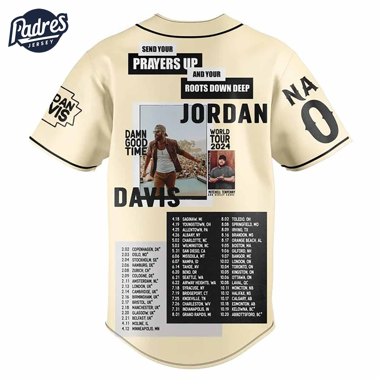 Jordan Davis The Damn Good Time World Tour Custom Baseball Jersey - Padres Jersey Oasis: Elevate Your Baseball Style Game