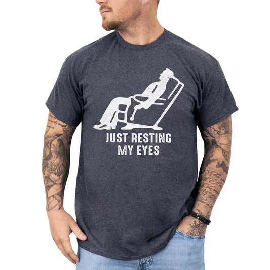 Just Resting My Eyes Shirt for Men, Tired Dad T-shirt, Funny Daddy Tees, Men's Recliner Tshirt, Birthday Gift for Him, Cotton Fabric Classic Menswear