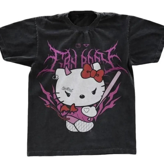 KITTY T-Shirt, Cute Shirt, Vintage Unisex Graphic T-Shirt LadyTop Underwear Tshirt Man Streetwear Tropical Crewneck Round Neck Casual Shortsleeve
