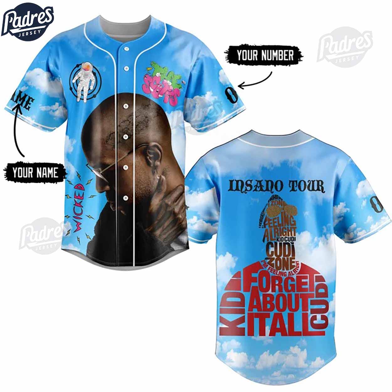 Kid Cudi Insano Tour Custom Baseball Jersey - Padres Jersey Oasis: Elevate Your Baseball Style Game