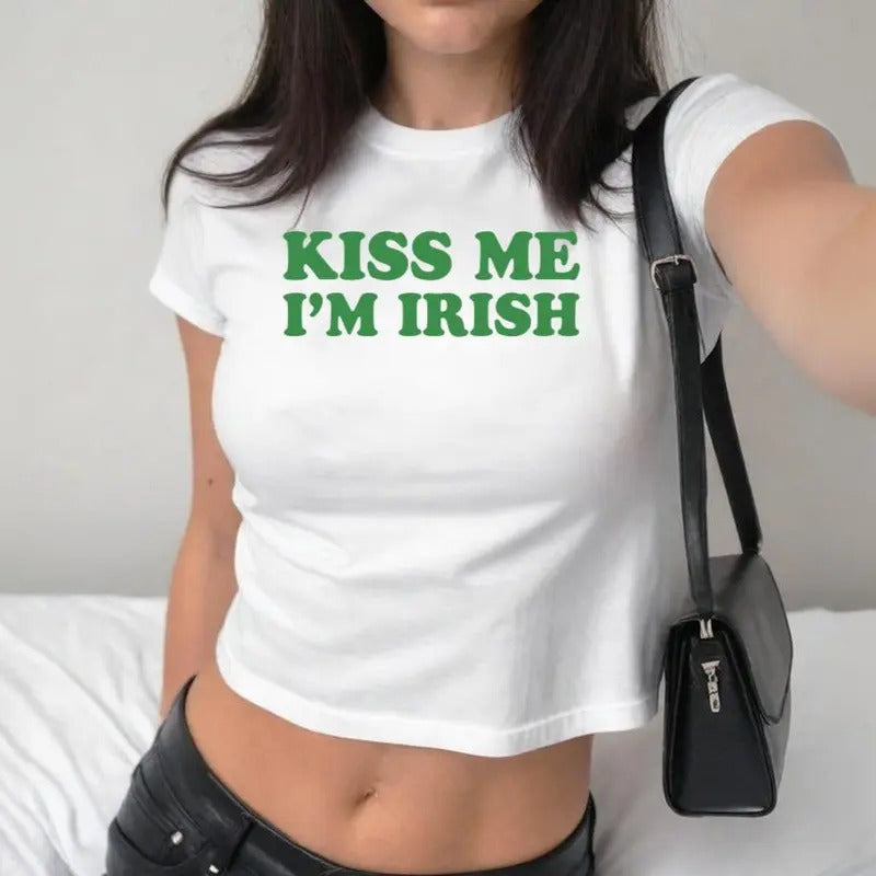 Kiss Me I_m Irish St Patrick's Day Green Baby Tee St. Patty's Day Baby Tee Luck of the Irish Vintage Aesthetic