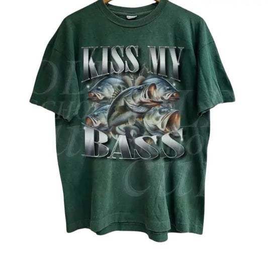 Kiss My Bass Vintage 90s Bootleg Rap Style Graphic Shirt, Retro Bass Shirt, Fisher Shirt, Fishing Men Gift, Funny Retro Shirt,Adult Dad Shirt Menswear