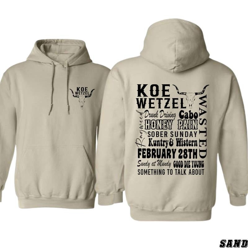 Koe Wetzel Hoodie - Iconic Artist Tribute Featuring Song Titles and Bold Graphics, Perfect for Fans of Country Rock, Cozy and Stylish - Menswear, Tops