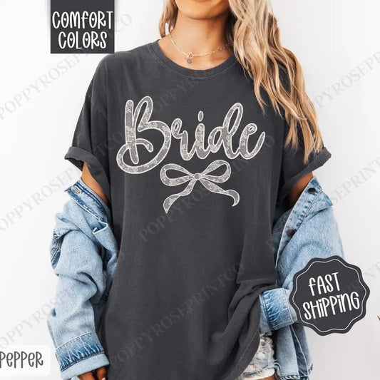 Lace Bride Shirt Comfort Colors, Bridal Coquette Lace Bow Women's Tee, Cute Women's Tshirt