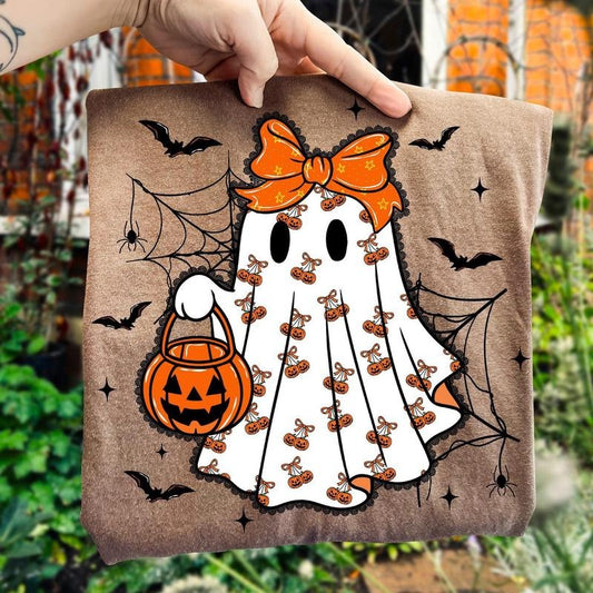 Lace Ghost Coquette Shirt, Ghost Halloween Shirt, Girly Ghost Lacey Ghost Png, Spooky Season Png, Halloween Shirt Png, Spooky Sublimation