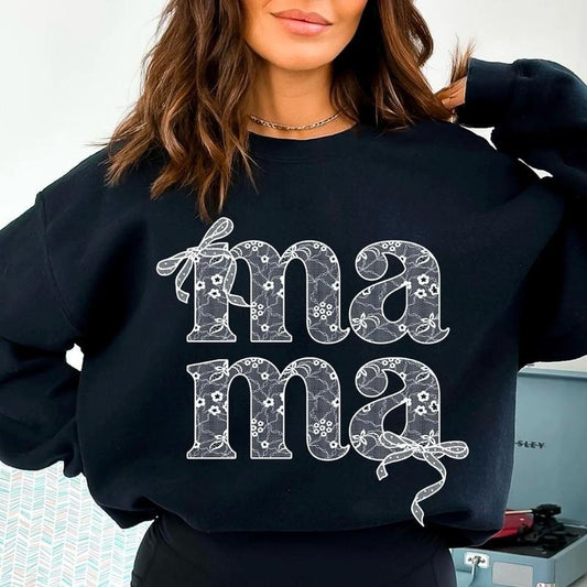 Lace Mama Coquette Sweatshirt, Mama Shirt, Floral Mama Chinoiserie Sweater, Coquette Mothers Day Shirt, Lace Coquette Bow Sweatshirt For Mom