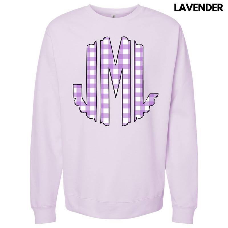Lavender Gingham Monogram Sweatshirt 'NLB'