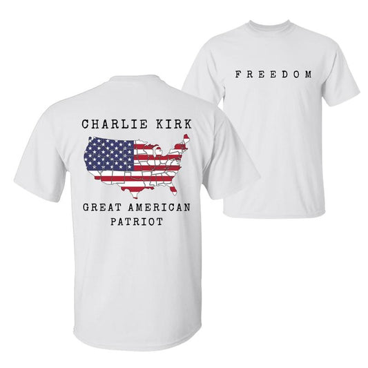 Lengends Never Die Charlie Kirk Freedom A True Patriot T-Shirt, Charlie Kirk Shot Dead at Utah College Event Tee, 2 Sided Graphic Design Unisex Cotton T-shirt for Men for Women Menswear Womenswear