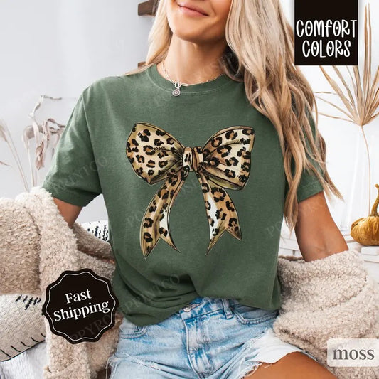 Leopard Bow Shirt Comfort Colors,  Coquette Cheetah Tshirt
