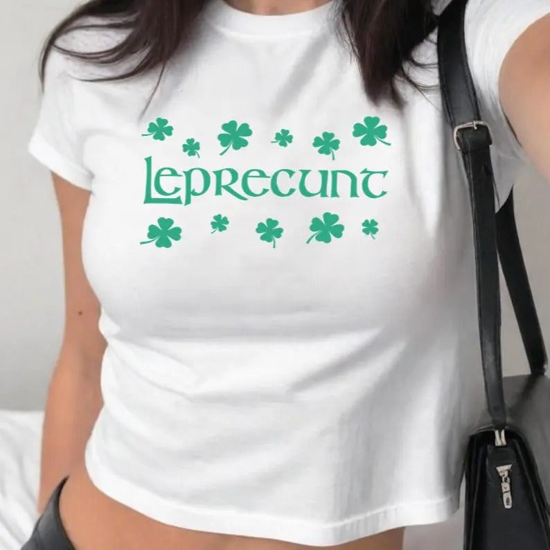 Leprecunt Women_s Baby Tee - LEPRECUNT St. Patrick_s Day Women_s Baby Tee- Leprecunt Shirt, Funny Irish Graphic tee for Women, Irish Girl Trendy