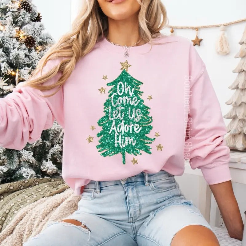 Let us adore him Sweatshirt | Faith Christmas Sweatshirt