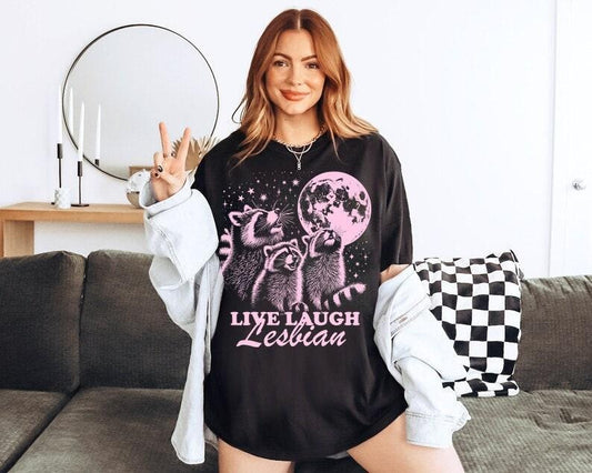 Live laugh lesbian | funny lesbian shirt | retro lesbian shirt | wlw t shirts | sapphic shirt | queer owned shops | femme butch | dyke Hoodie, T-shirt and sweater