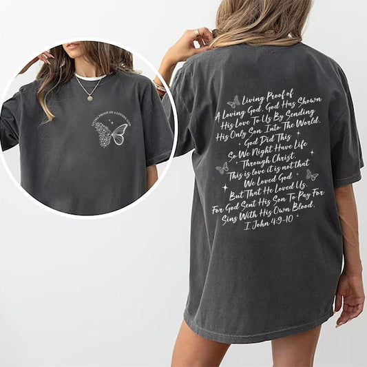 Living Proof of A Loving God Shirt, Christian Graphic Tee Women, Bible Verse Printed Women Tops, Unisex God Christ Apparel, Religious Comfy Oversized Graphic Tee, Gift For Jesus Lover, Tops For Women, Womenswear Cotton Fabric Comfort Chic Style
