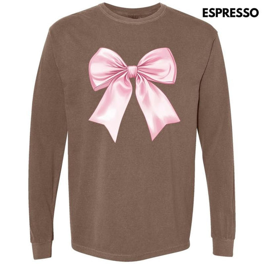 Lovable Pink Bow Long Sleeve Comfort Colors T-Shirt 'NLB'