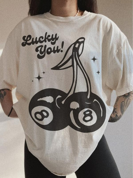 Lucky You Cherry 8 Ball Tee, graphic tee, aesthetic Top Womenswear