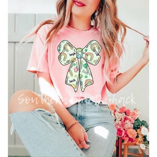 Lucky charm bow t shirt  | blossom comfort colors t shirt | st.pattys day t shirt