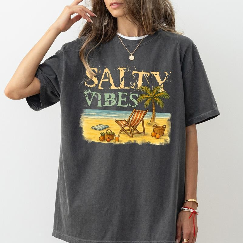 MAPTEES Salty Vibe Comfort Colors Shirt, Funny Summer Vibes T-shirt, Summer Beach Vibes Graphic Tee, Salty Soul Outfits, Gift For Her