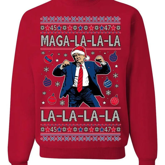 Maga La La La, Funny Xmas Santa Donald Trump Viral Shimmy Dance Classic Christmas Carol Song, Ugly Christmas Sweater Ugly Christmas Men's