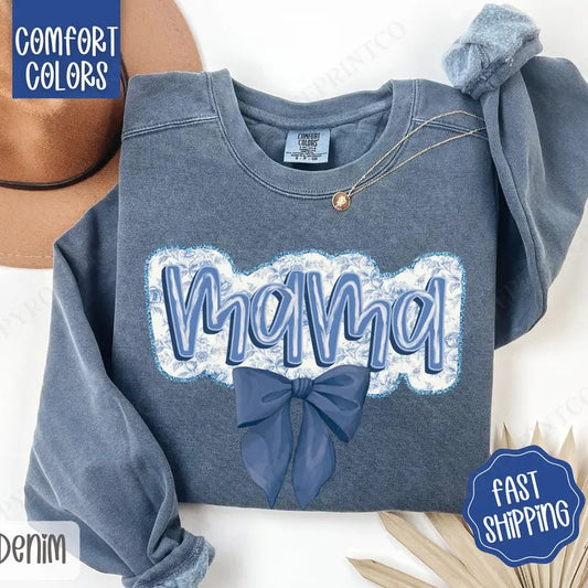 Mama Bow Comfort Colors Sweatshirt, Coquette Mama Crewneck, Gift for Mom