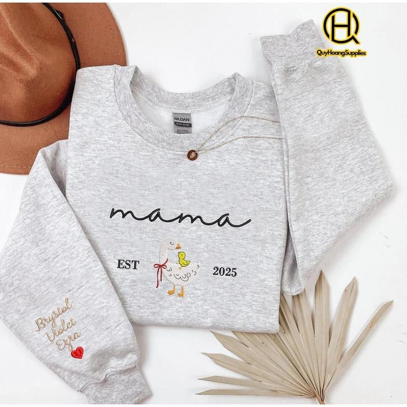 Mama Embroidered Crewneck, Mother Day Embroidered Sweatshirt, Mama Goose Embroidered Shirt, Mother Day Gift, Custom Mom Sweaters