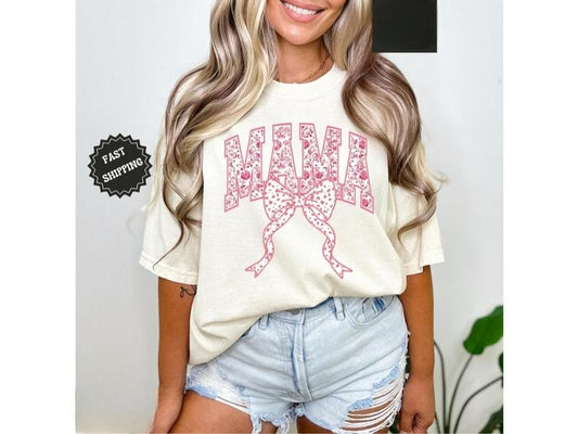 Mama Shirt, Pink Ribbon Shirt, Mothers Day Gift, Girly Aesthetic Gift For Mom, Cute Mom Shirt