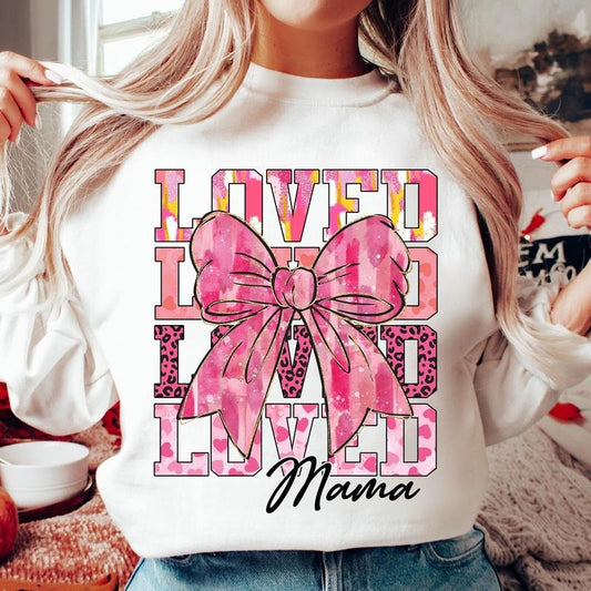 Mama Valentine Sweatshirt, Loved Mama Sweatshirt, Valentines Day Heart Coquette Bow Sweatshirt, Pink, Brushstroke Valentine Sweatshirt, Retro Valentine Sweatshirt, Glitter