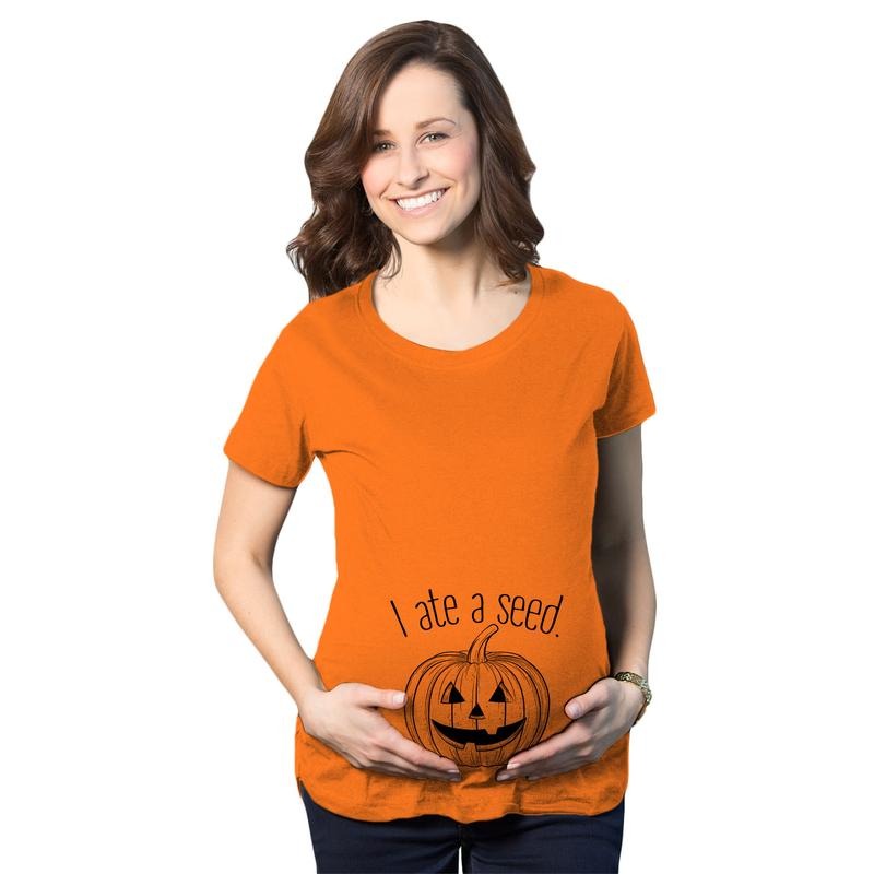 Maternity I Ate A Seed T Shirt Halloween Jack O Lantern Pumpkin Pregnancy Tee Funny Graphic Maternity Tee Cute Pregnancy Tees With Plus Sizes Halloween Maternity Wear Funny Maternity Shirts Orange