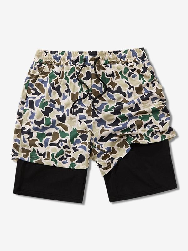 Men's Camo Print Double Layer Shorts, Regular Fit Casual Fashion Comfy Breathable Shorts for Daily Outdoor Wear, Men Bottoms for Summer